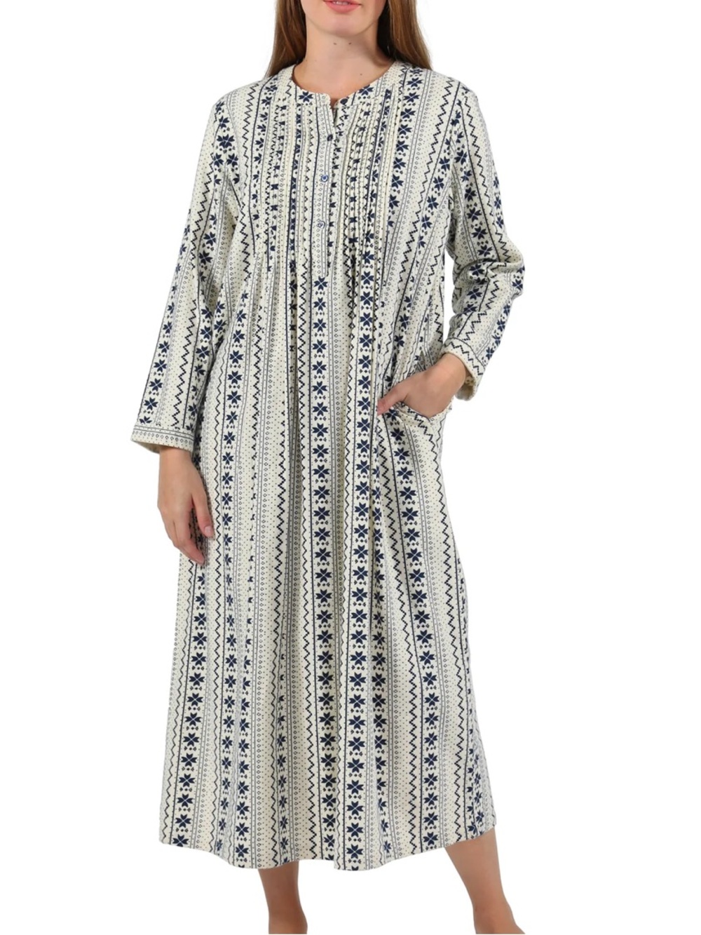 La Cera Pintuck Flannel Nightgown